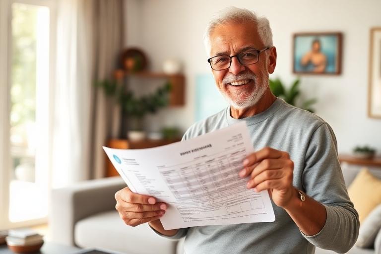 Aposentado conferindo o extrato do benefício